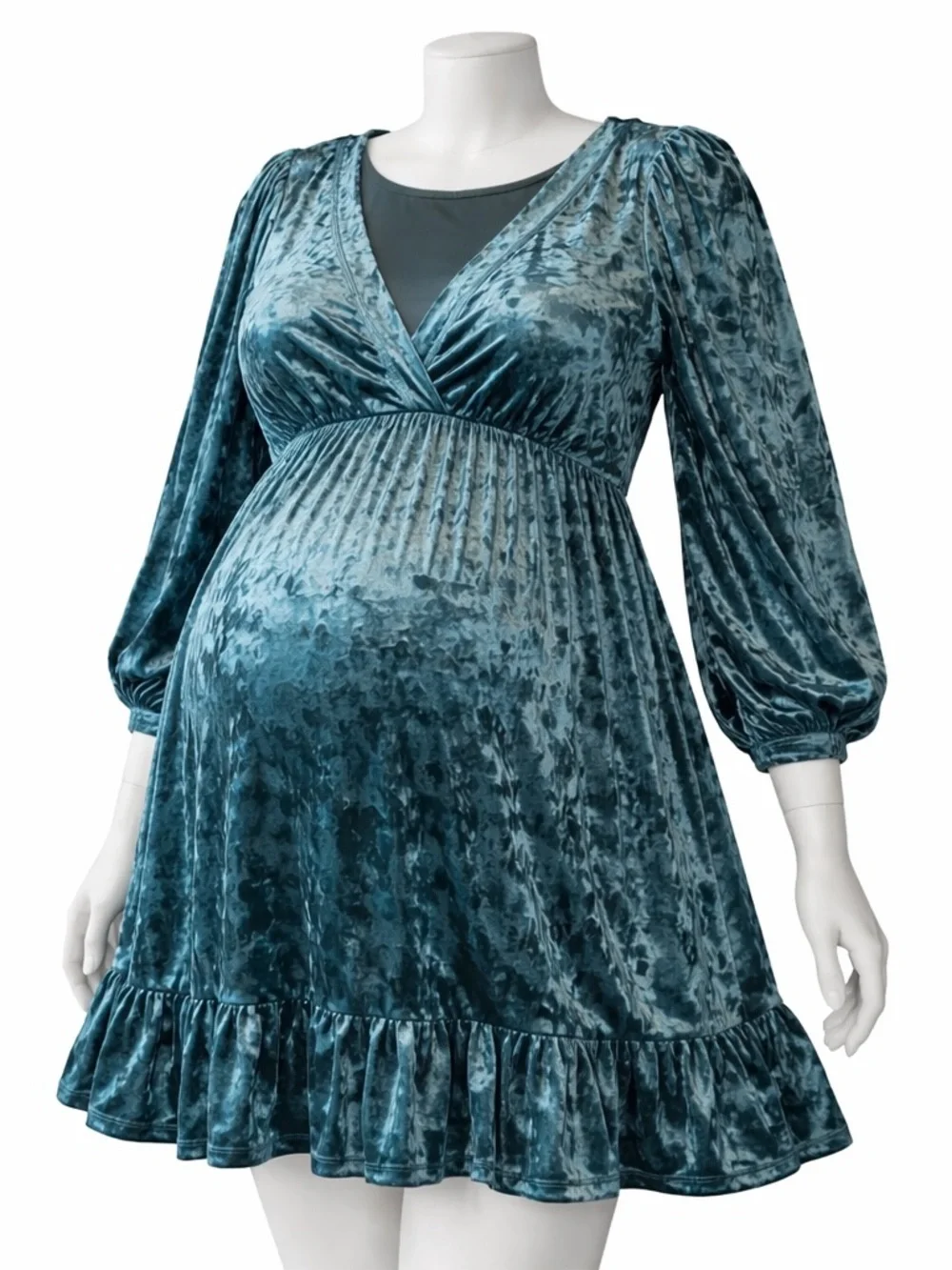 Motherhood Emerald Green V-Neck Tiered Crushed Velvet Dress Size Large NWT - Picture 1 of 11